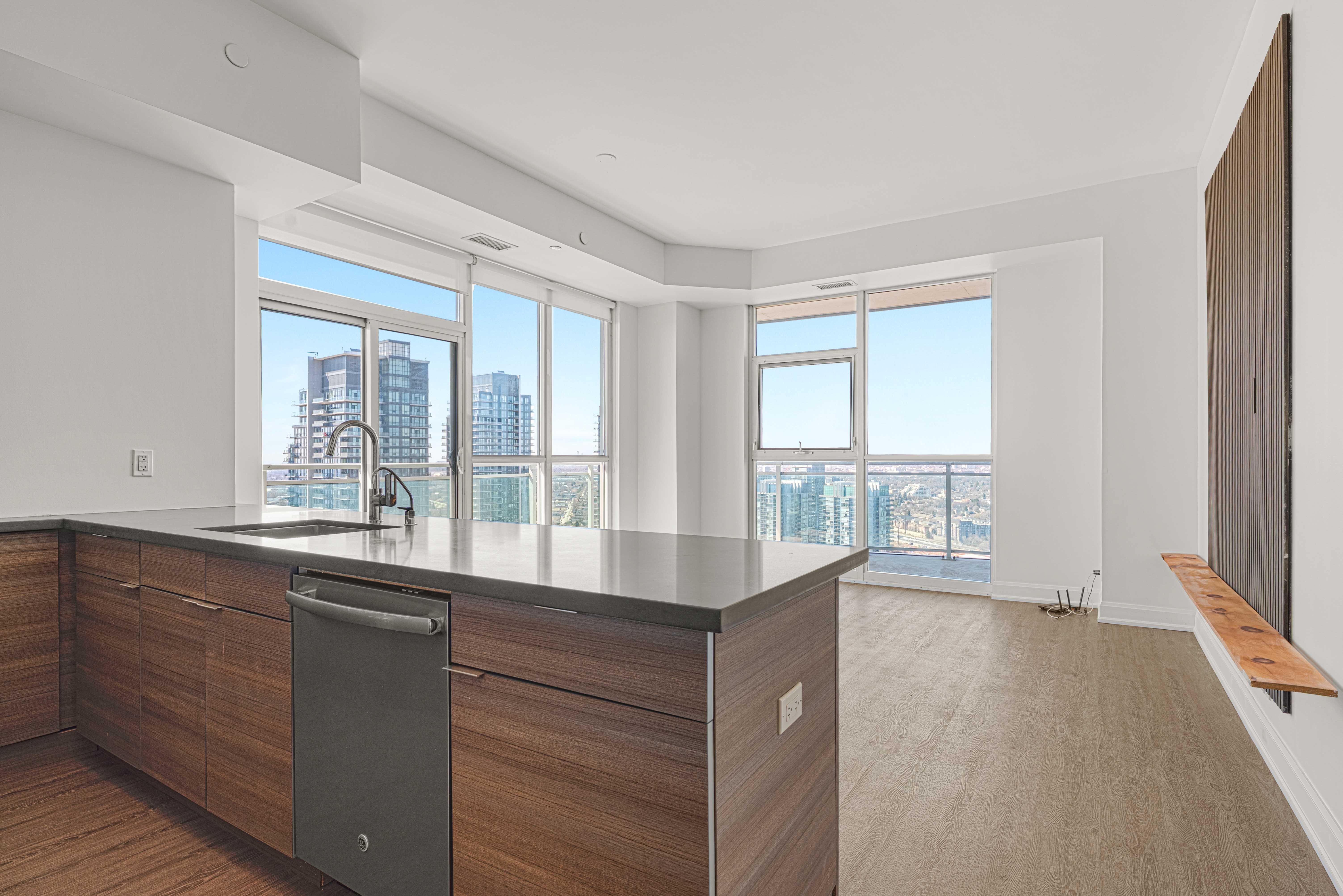 Kitchen island with skyline view